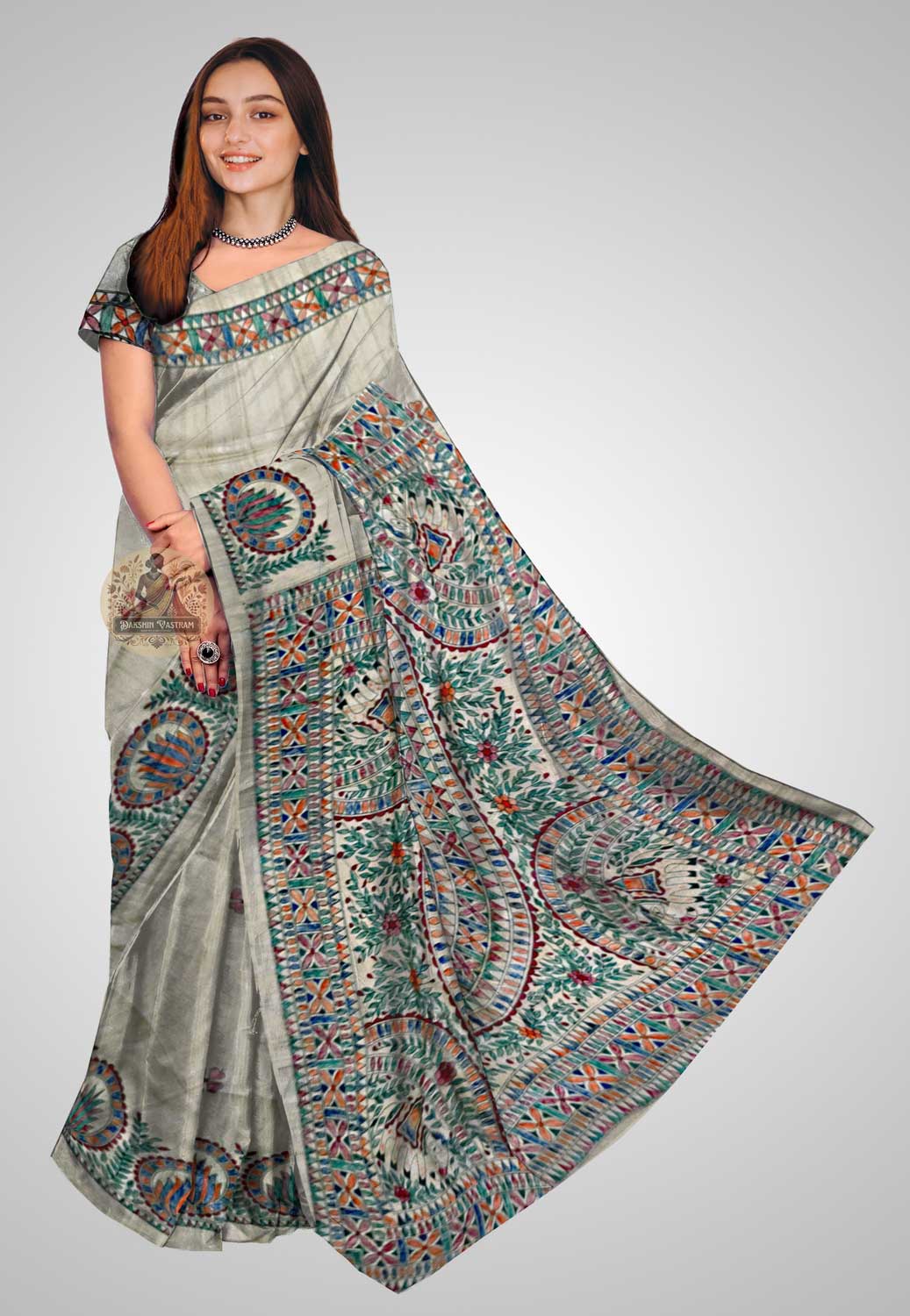 Buy Tussar Silk Saree online – Front view of classic raw silk drape