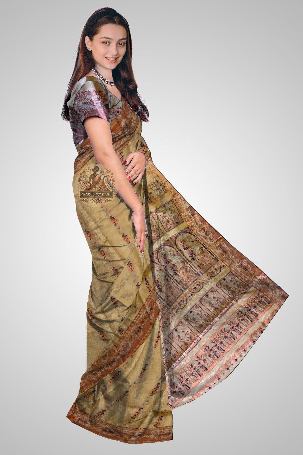 Buy Bengal Swarnachari Saree online – Rear view highlighting motif work