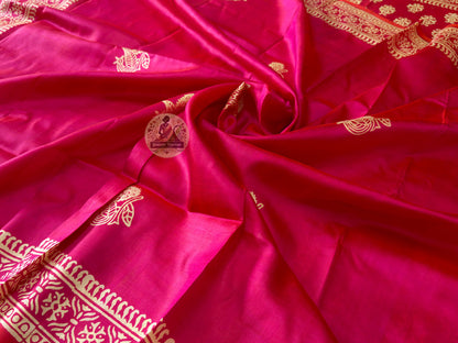 Close-up of Bishnupur hand block print silk saree – intricate Bengal folk art patterns pressed by master craftsmen, no two sarees ever identical | Dakshin Vastram