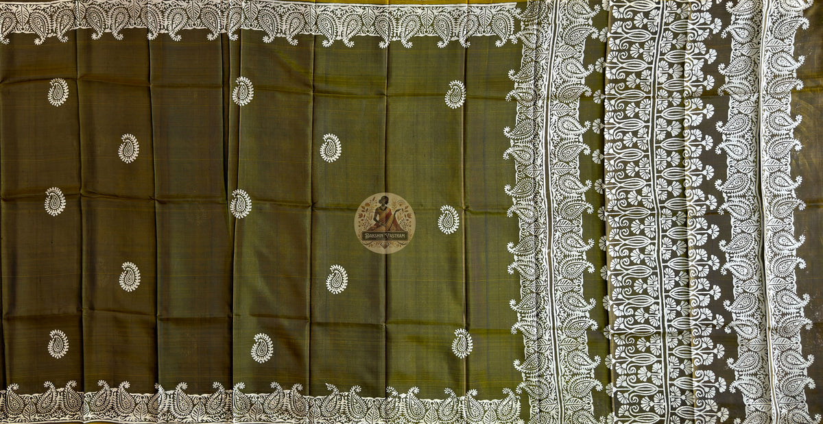 Buy Authentic Bishnupur Silk Saree online – Pallu print and weaving view