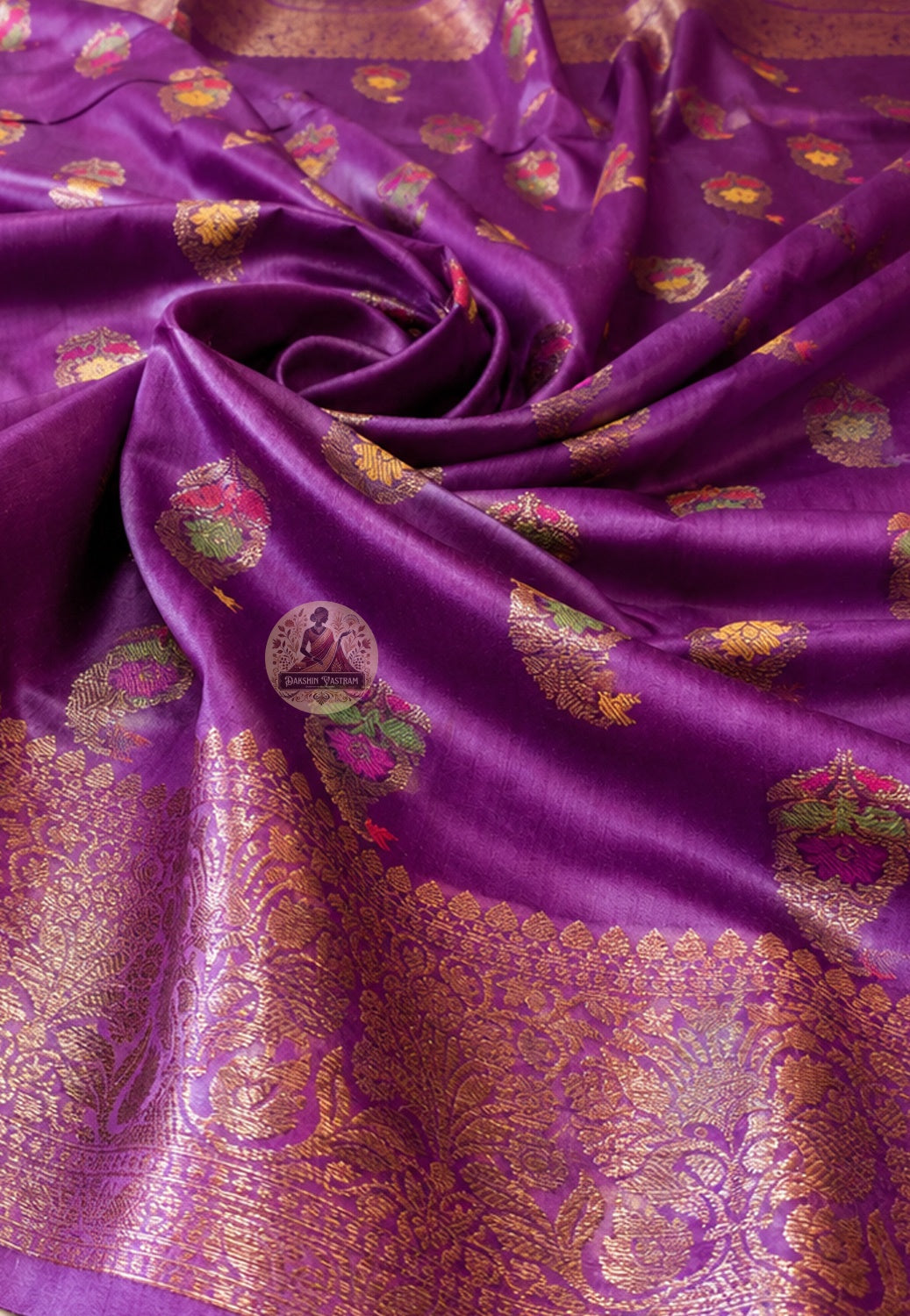 Matching blouse piece of Banarasi Muga Tussar Saree in naturally golden Muga silk with handwoven Banarasi zari border detailing, included with the saree