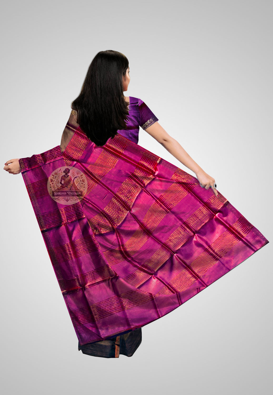 Rear pallu view – Pure silk saree with intricate motif work