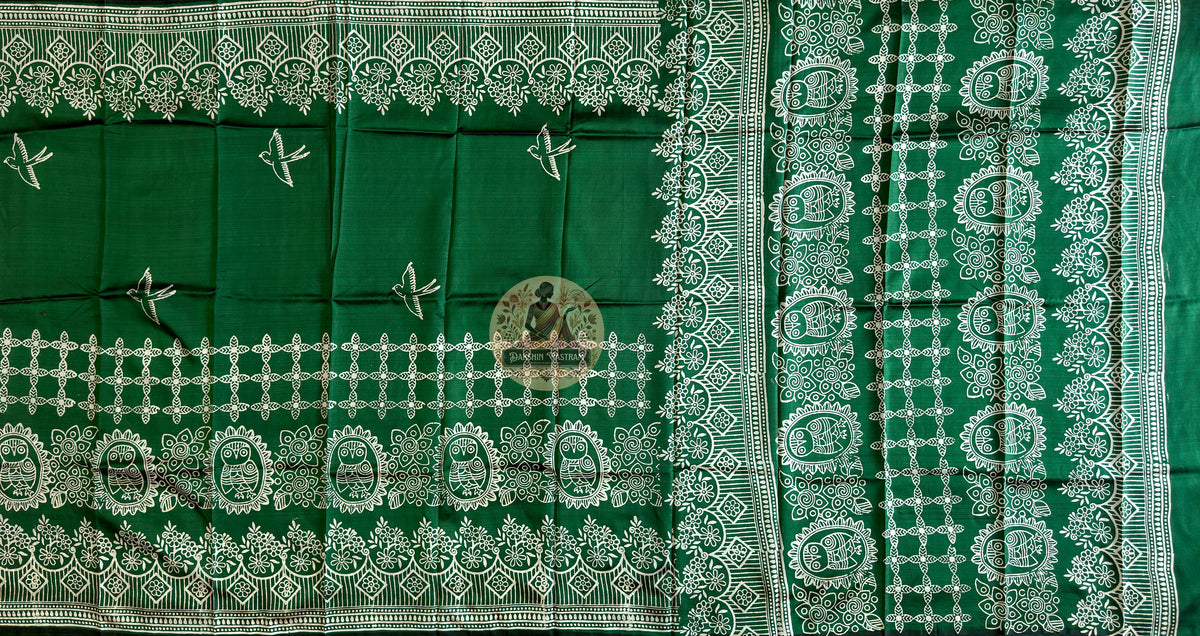 Bishnupur Silk Block Print Saree full view – authentic Bengal heritage silk for Diwali in Philadelphia, weddings in Washington DC and cultural events in Boston