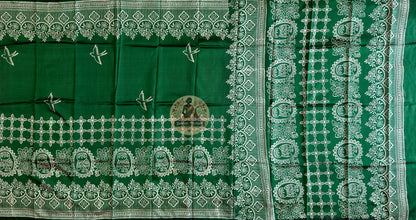 Bishnupur Silk Block Print Saree full view – authentic Bengal heritage silk for Diwali in Philadelphia, weddings in Washington DC and cultural events in Boston