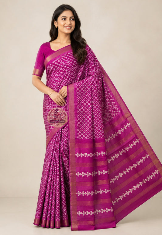 Front view of Ghicha Tussar Silk Saree in warm natural tone, handwoven raw silk draped on model, perfect for Vasant Panchami puja in Kolkata and Gudi Padwa celebrations in Pune