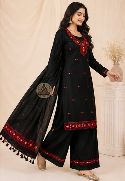 Deep forest green pure mulberry silk unstitched kurti piece with Baluchari border motifs — festive occasion wear