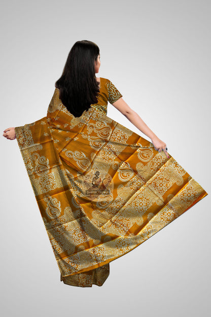 Buy Mulberry Bishnupur Silk Saree – Rear angle with elegant drape
