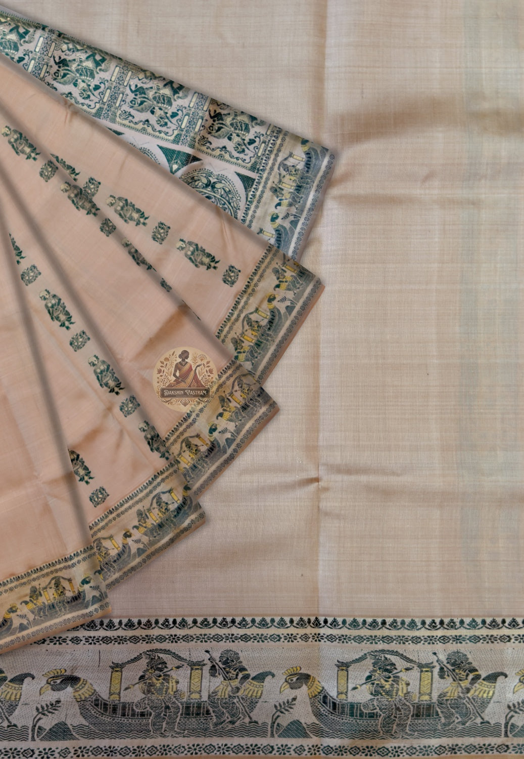 Artisan-crafted Baluchari silk saree from Bengal — woven narrative panels in pure silk thread