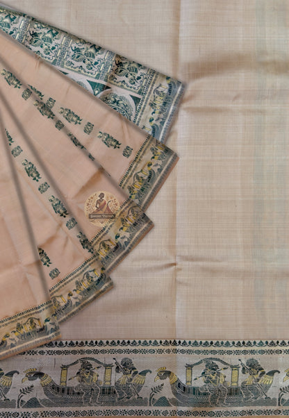 Artisan-crafted Baluchari silk saree from Bengal — woven narrative panels in pure silk thread