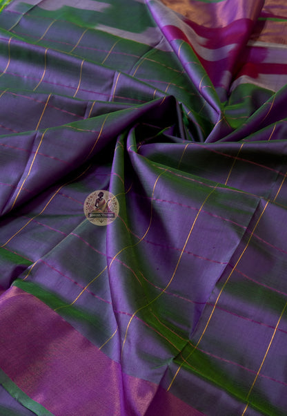Macro close-up of handwoven motifs on Bishnupur Katan Silk Saree, revealing intricate Bengal heritage patterns woven permanently into the pure mulberry silk — a craft passed through generations