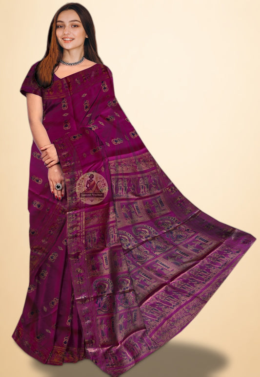Handloom Swarnachari pure silk saree with golden zari motifs — Dakshin Vastram, UK