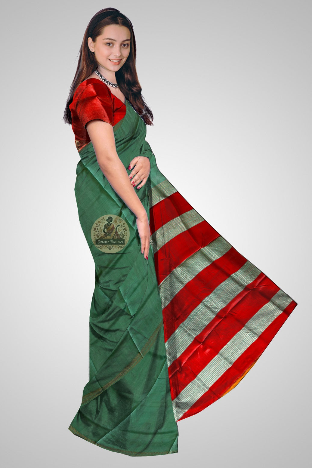Shop Bishnupuri Katan Silk Saree online – side view showing drape