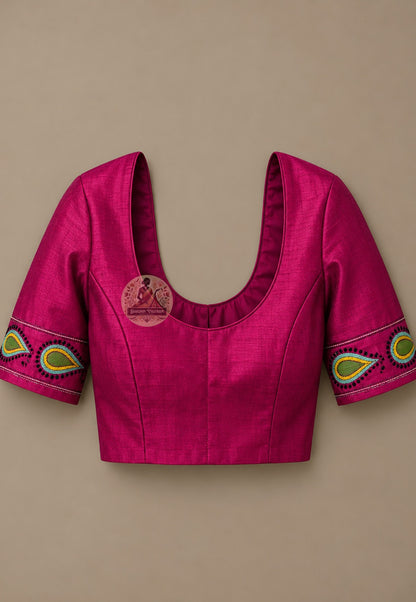 Matching blouse piece included with Bishnupur handloom pure cotton silk saree, handwoven in West Bengal