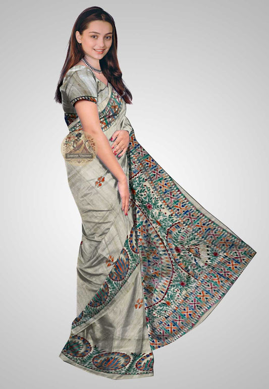 Shop Indian Wild Silk Saree – Side view featuring woven pallu