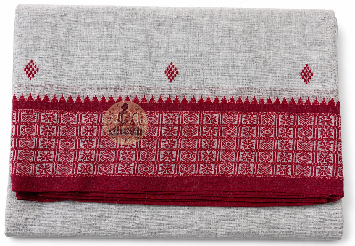 Border detail of pure cotton saree sold without blouse piece, versatile for pairing with silk, cotton, or brocade blouse in any colour
