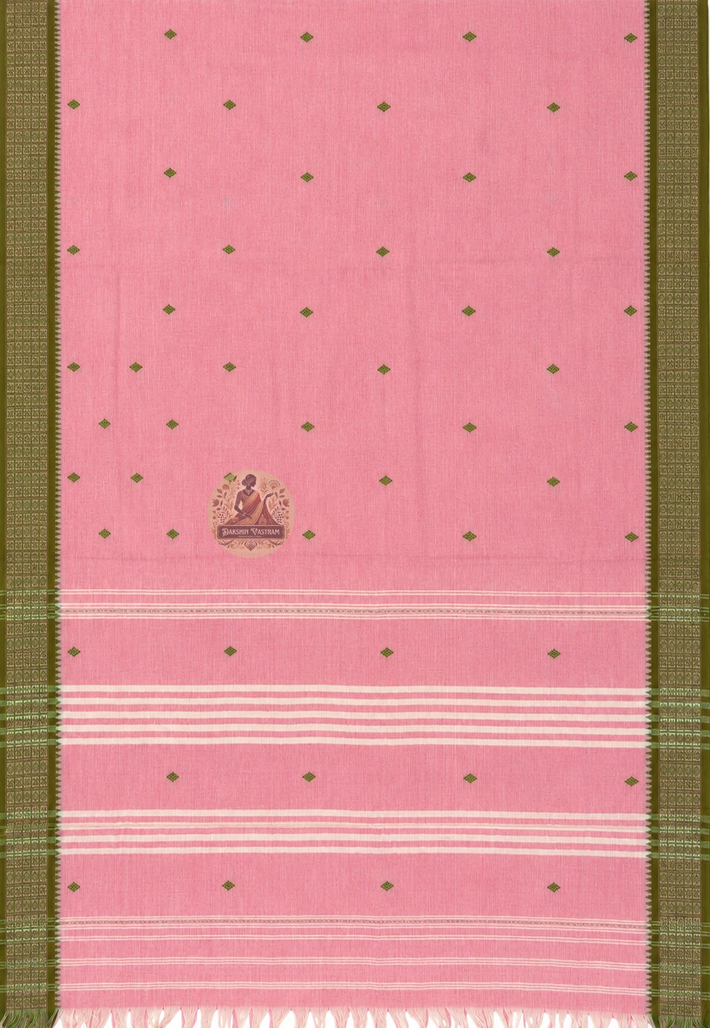 Close-up of pure cotton saree border detailing, sold without blouse piece for custom pairing