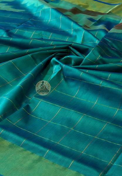Macro close-up of handwoven motifs on Bishnupur Katan Silk Saree, revealing intricate Bengal heritage patterns woven into the pure mulberry silk — a depth that goes beyond what the eye can see
