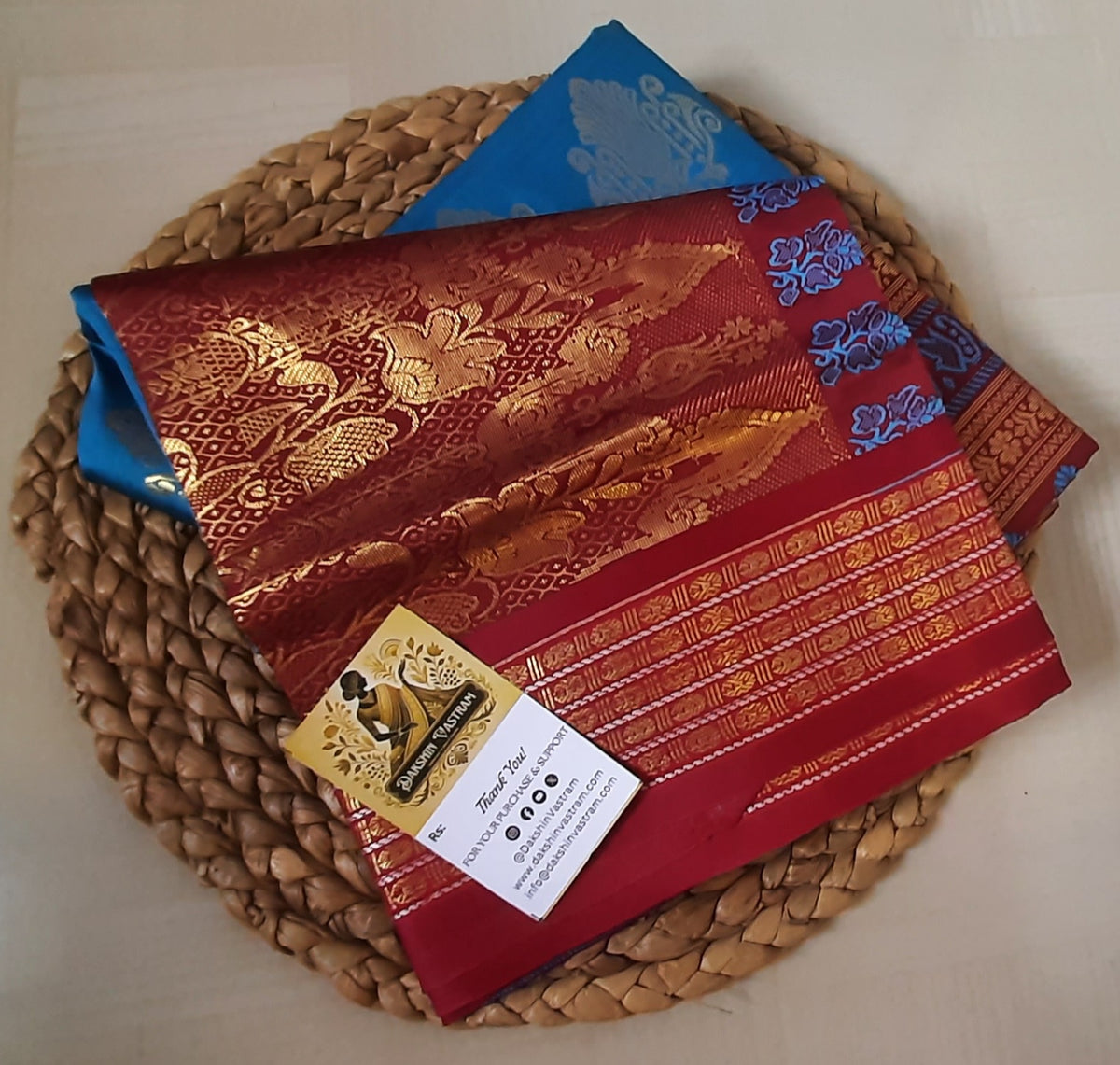 Saree side view: Side view of Soft Semi Silk Saree displaying its graceful fall and refined texture.