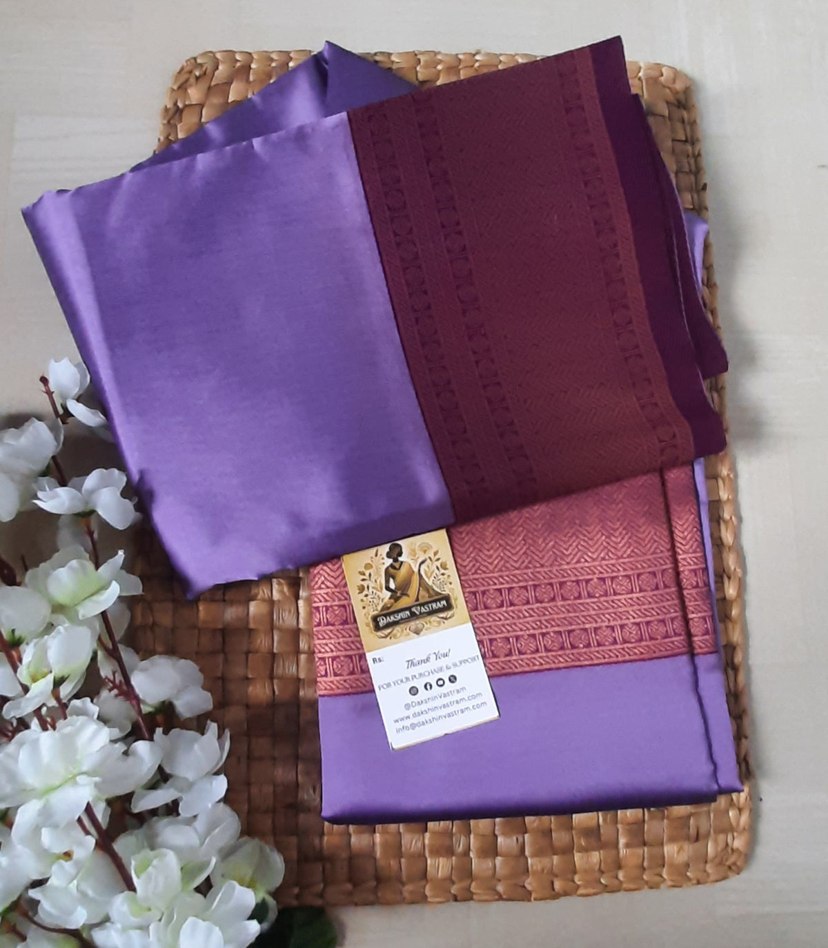 Saree Rear View: Rear view highlighting the drape and refined texture of the Mow Silk Saree.