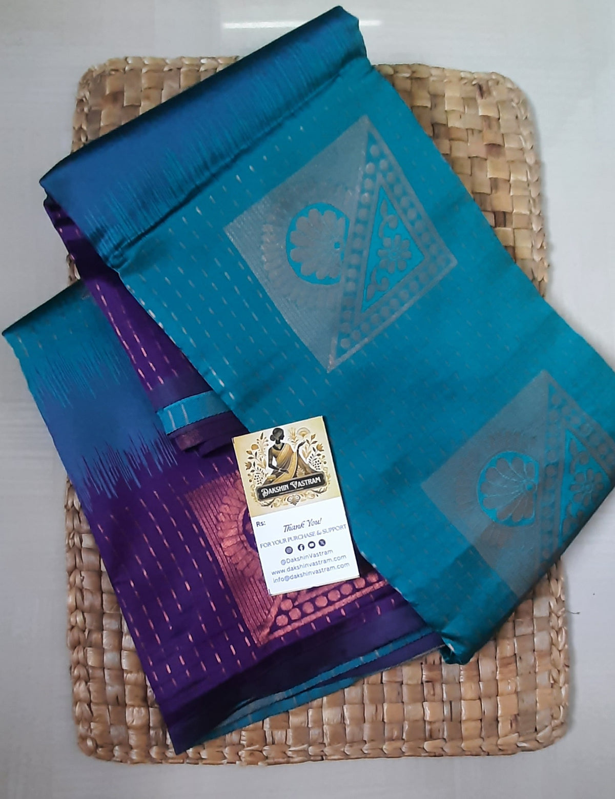 Saree Rear View: Rear view of the Soft Art Silk Saree, emphasizing its graceful drape and delicate sheen.