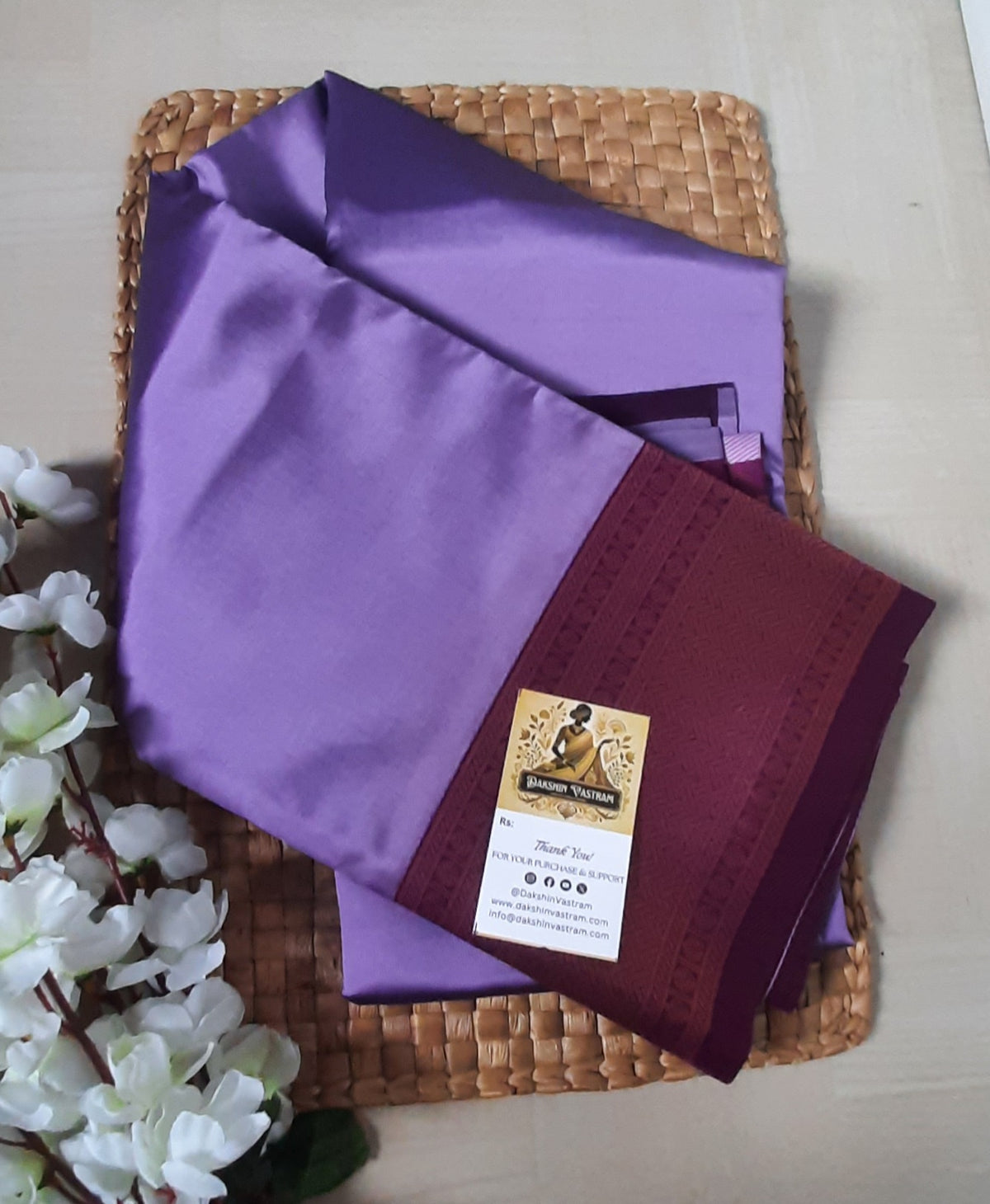 Saree Side View: Side profile of the Mow Silk Saree draping beautifully with a smooth, luxurious sheen.