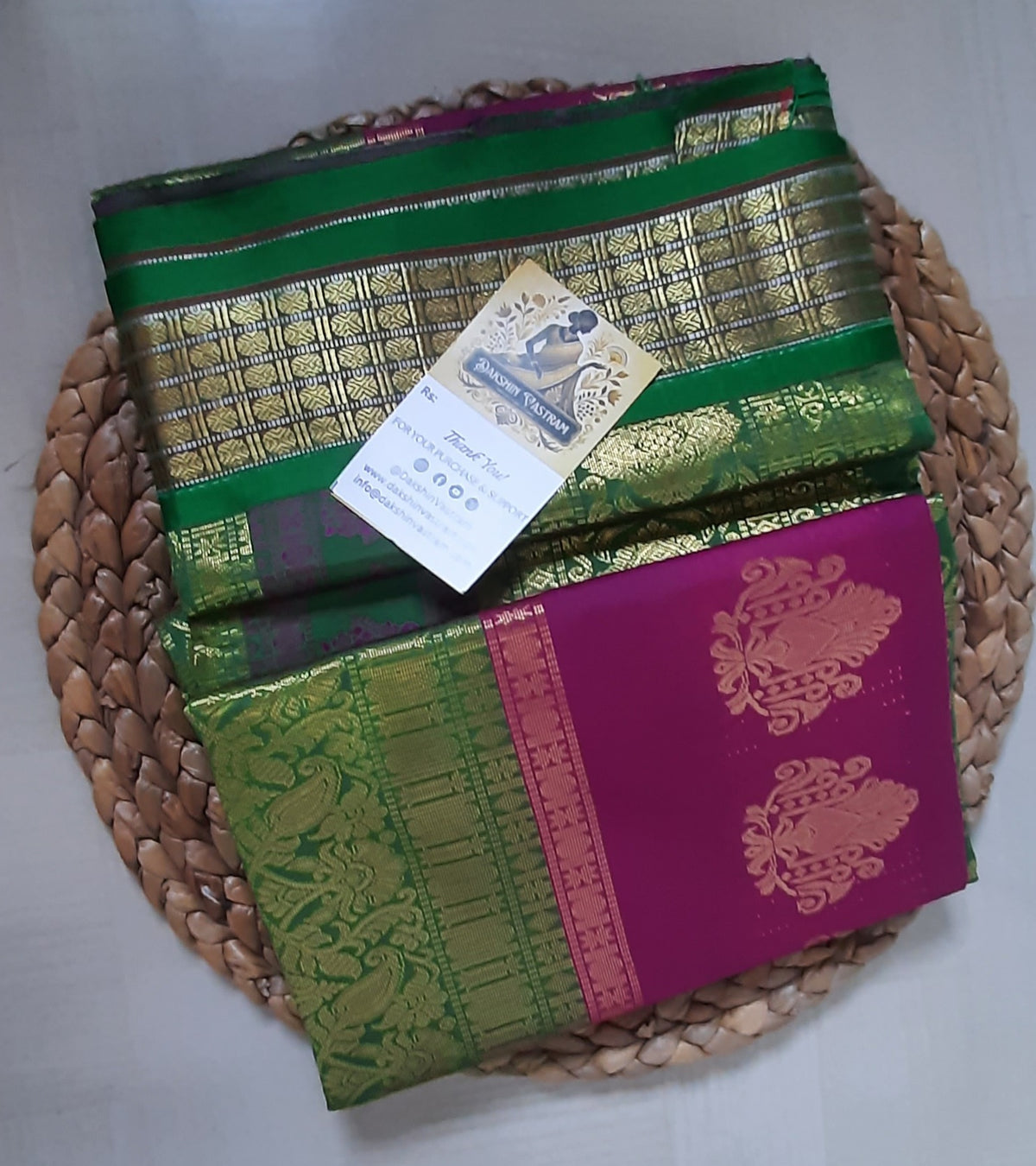  Side view of Soft Semi Silk Saree showcasing graceful fall and elegant texture.