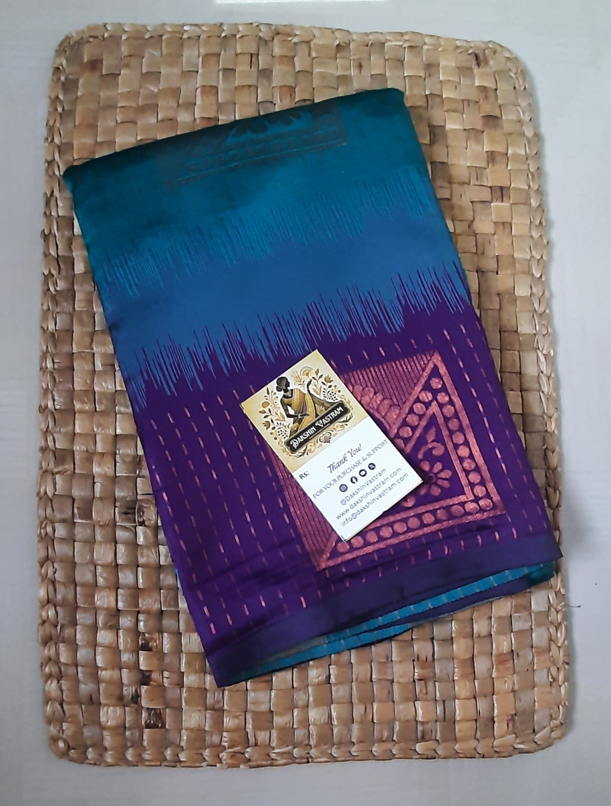 Saree Front View: Soft Art Silk Saree front view, showcasing its elegant drape and smooth, soft texture.