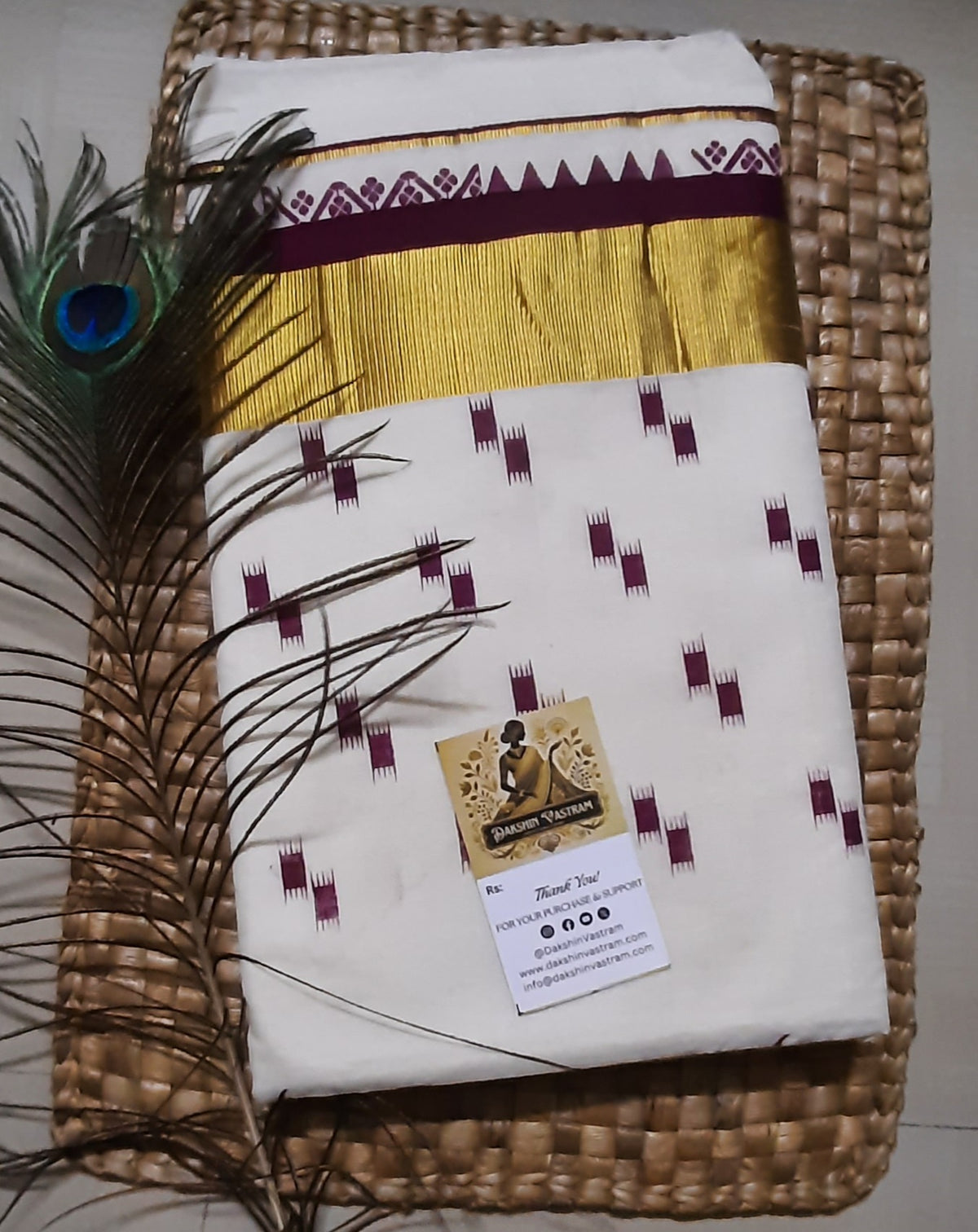 Buy Organic Kasavu Saree online – Organic Cotton Kasavu Saree full saree view
