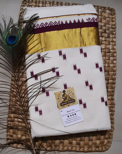 Buy Organic Kasavu Saree online – Organic Cotton Kasavu Saree full saree view