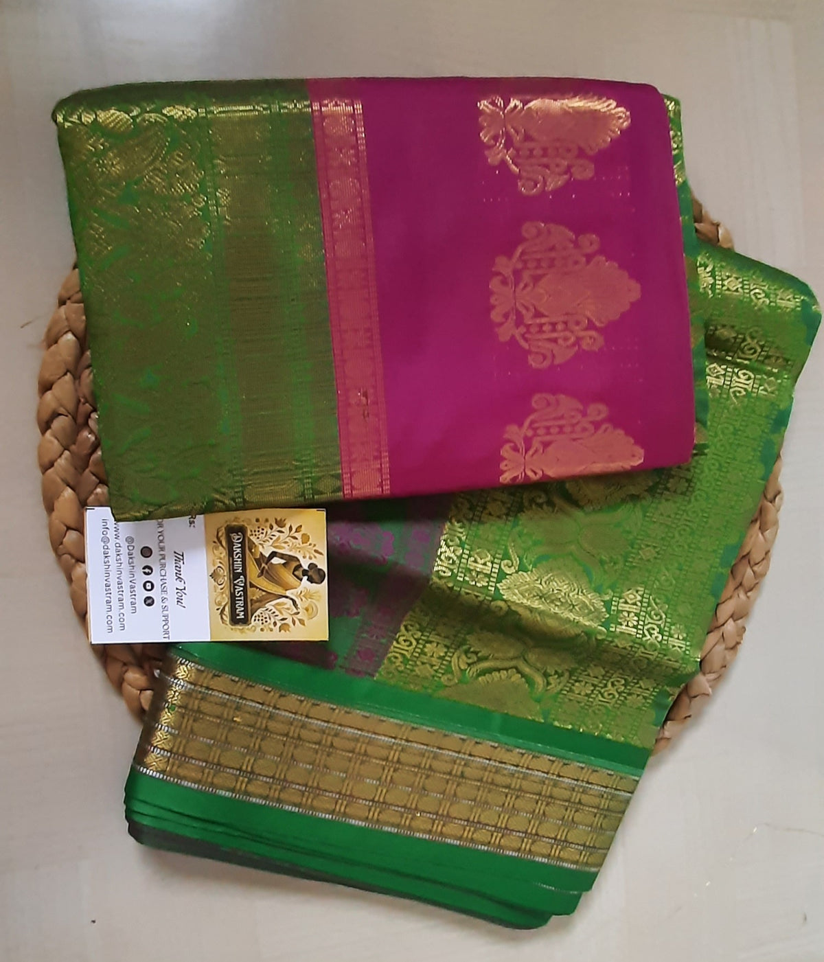 Saree rear view: Back view of Soft Semi Silk Saree, emphasizing its refined look and lightweight feel.