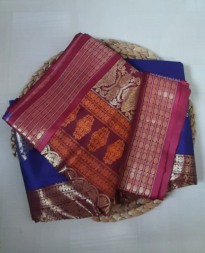 Side view of Soft Semi Silk Saree highlighting graceful fall and luxurious texture.