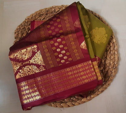 Side view of Soft Semi Silk Saree, highlighting its graceful fall and luxurious feel.