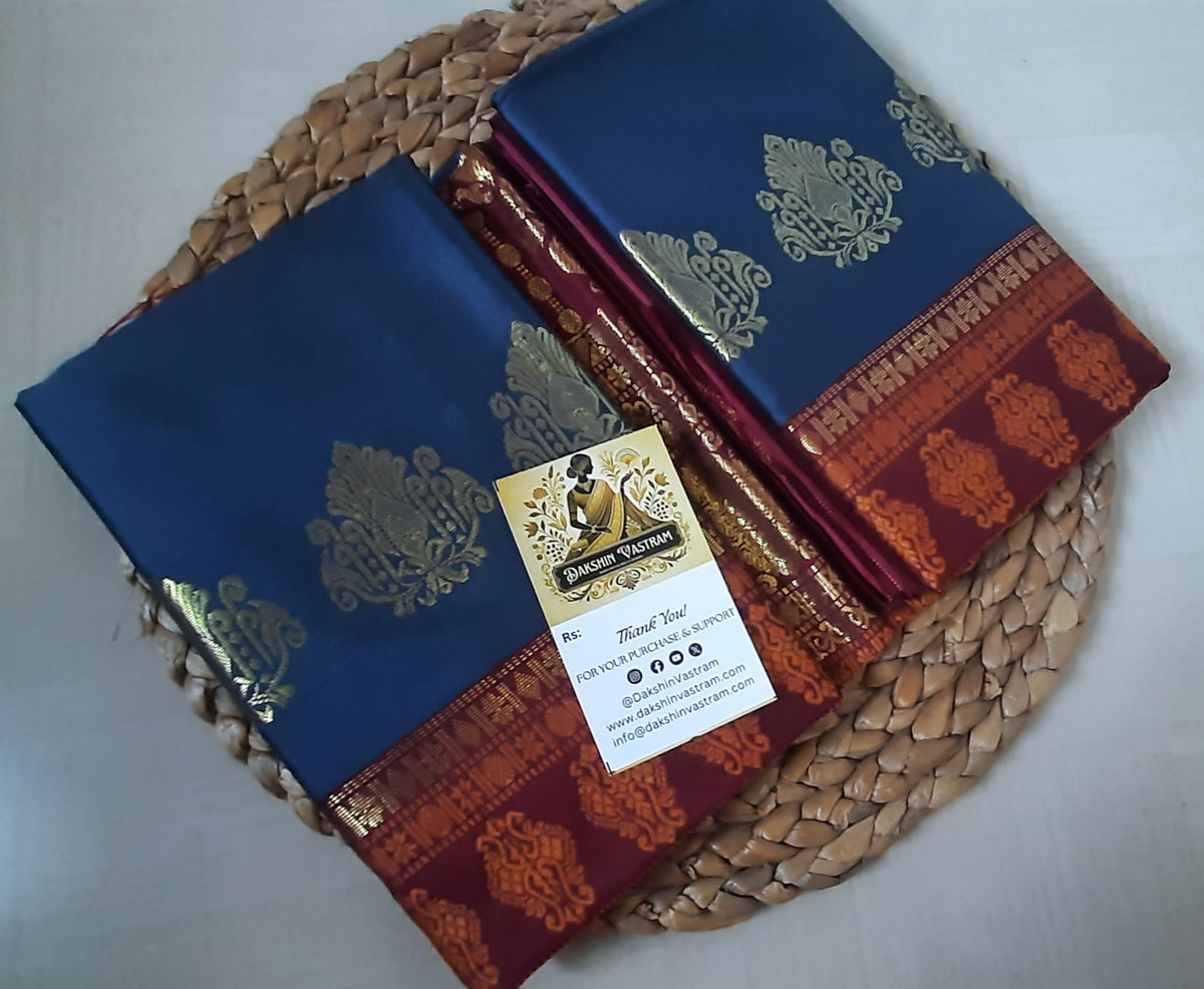 Back view of Soft Semi Silk Saree, emphasizing its refined look and lightweight feel.