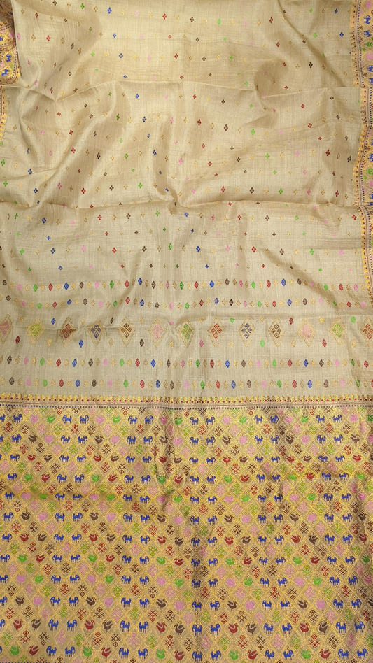 Beautifully packaged Muga Silk Saree as a premium Indian gift – pure Assam silk with golden sheen